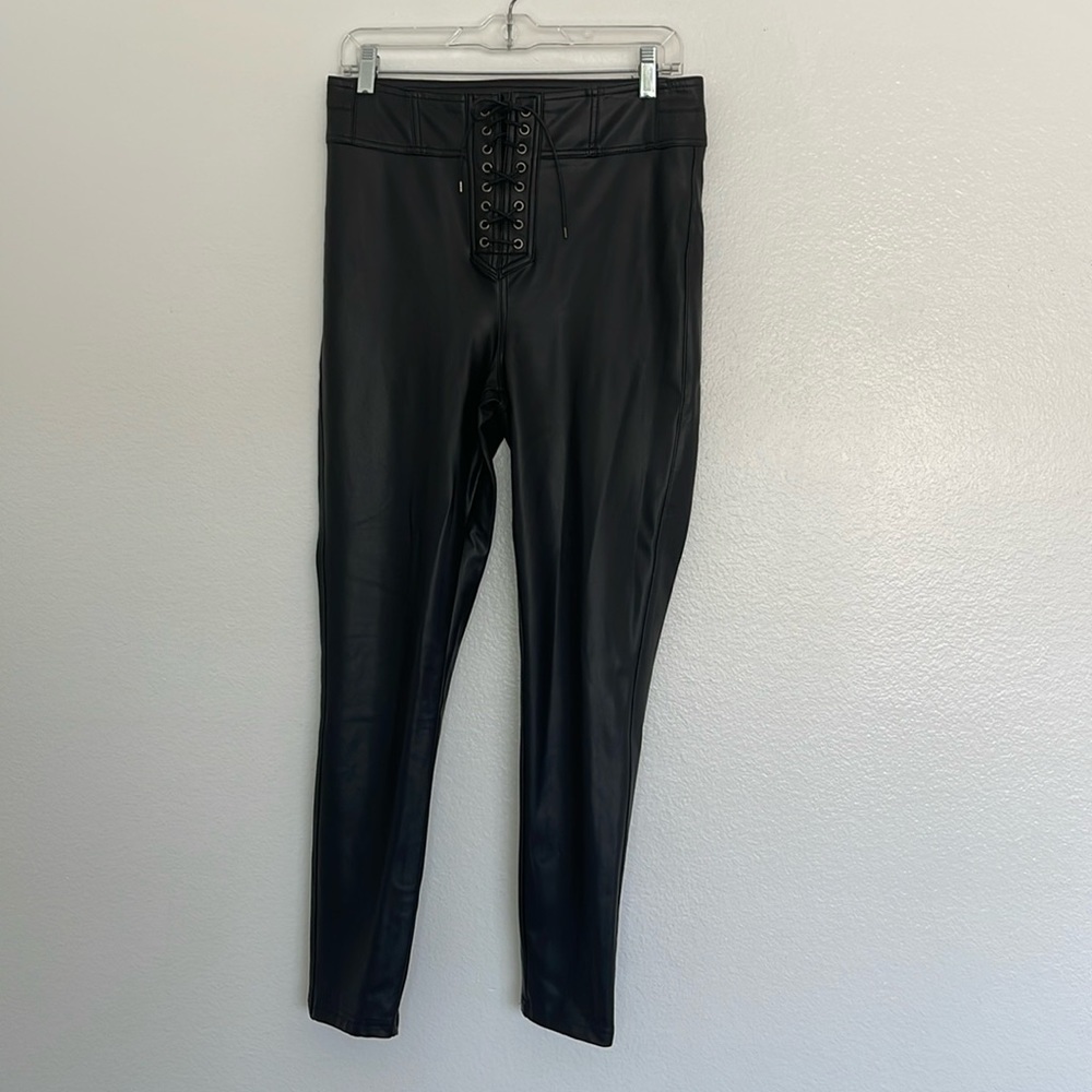 We The Free Faux Leather Crvy Lace Up Black Stretch Skinny Pants Size 28